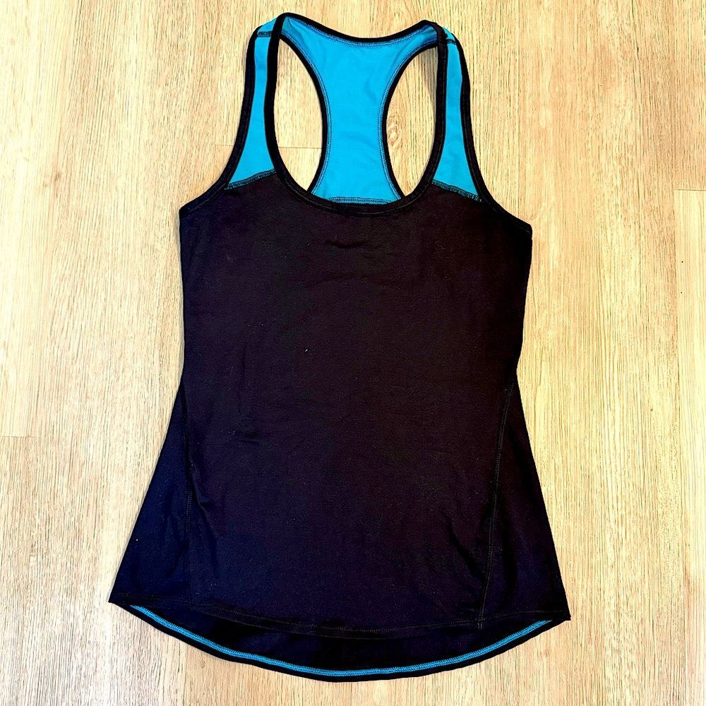 Athleta Black & Blue Chi Mesh Racerback Tank Too Size XXS